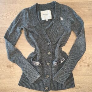 Vintage Abercrombie & Fitch Y2K V-Neck Gray Button Cardigan Sequin Pockets Sz S